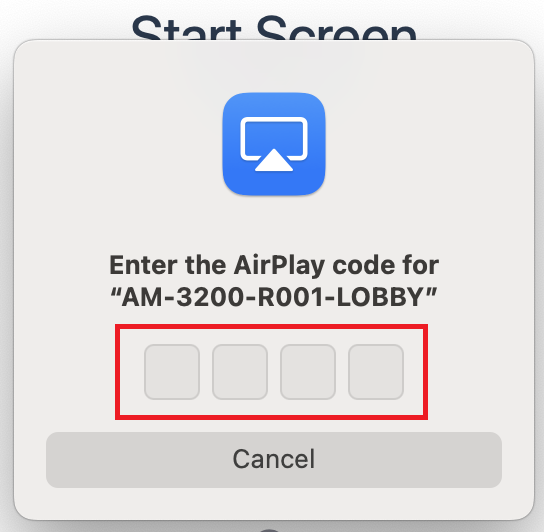 Crestron AirMedia Mac enter code screen capture image.