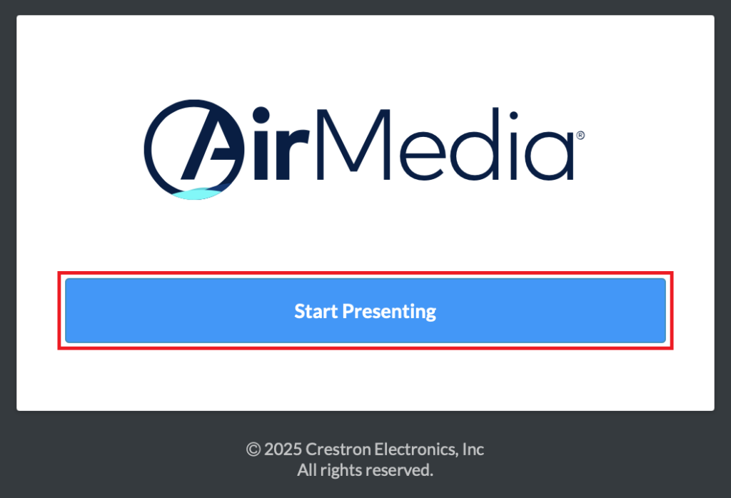 Crestron AirMedia Mac Start Presenting screen capture image.