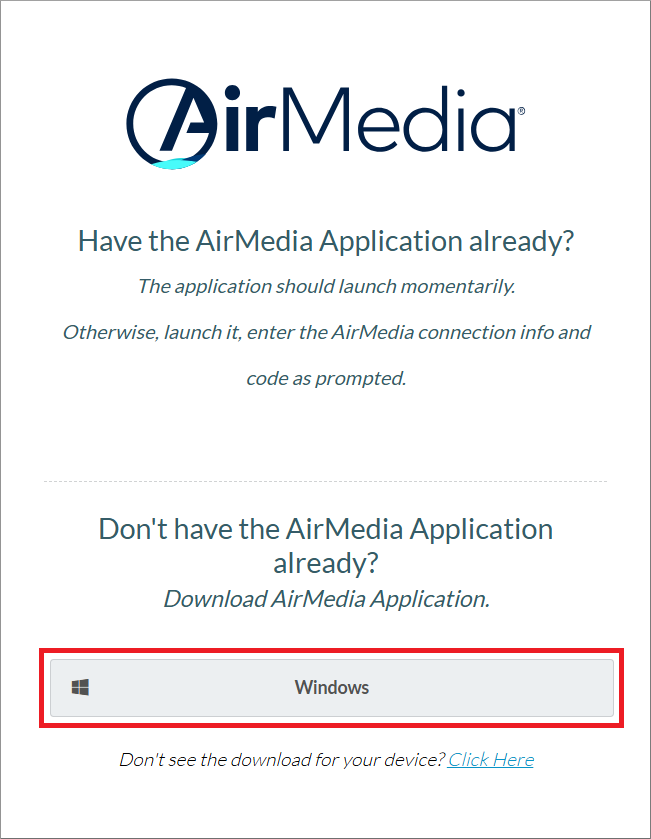 Crestron AirMedia Windows download screen capture image.